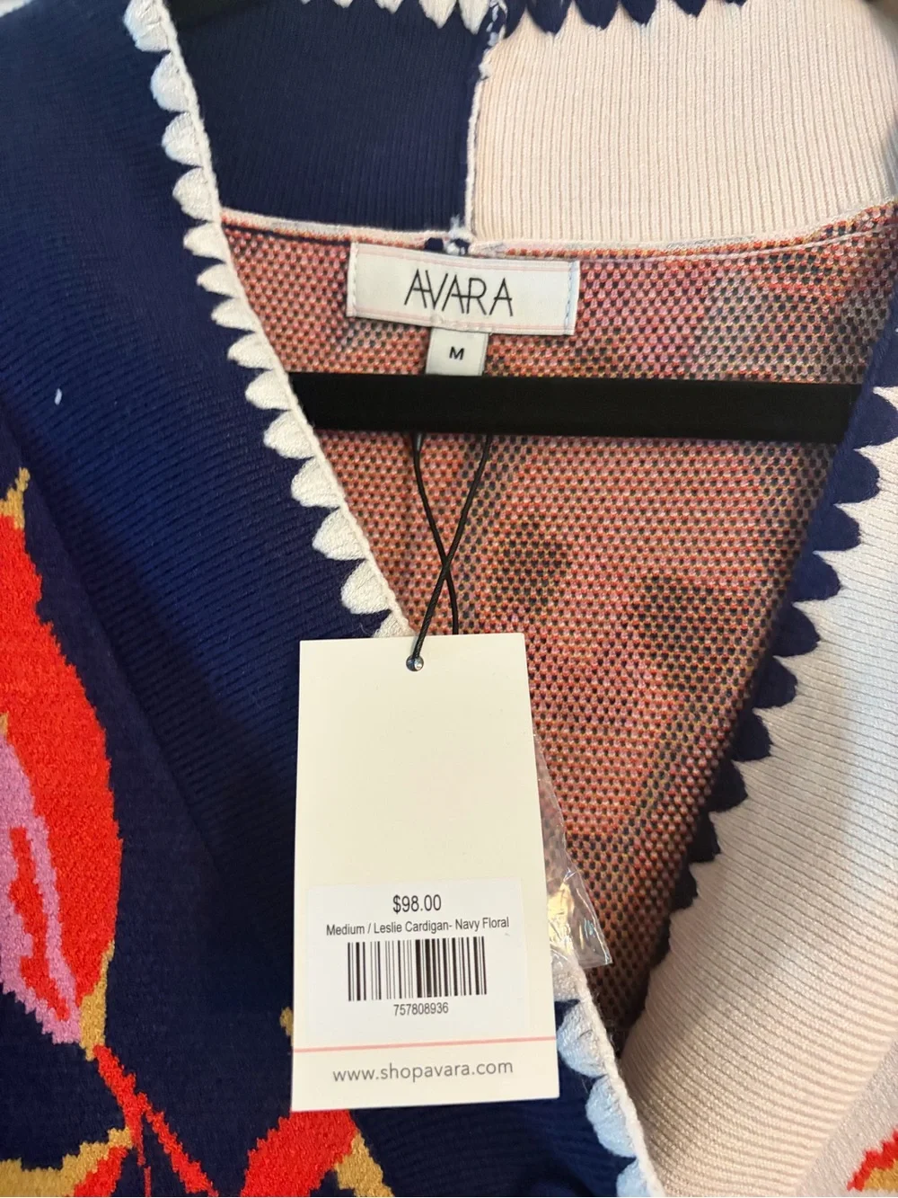 Avara Multicolor Floral Knit Cardigan - Navy & Cream